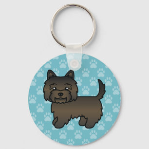 Dark Brindle Cairn Terrier Cartoon Dog Drawing Key Ring