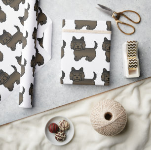 Dark Brindle Cairn Terrier Cartoon Dog Pattern Wrapping Paper