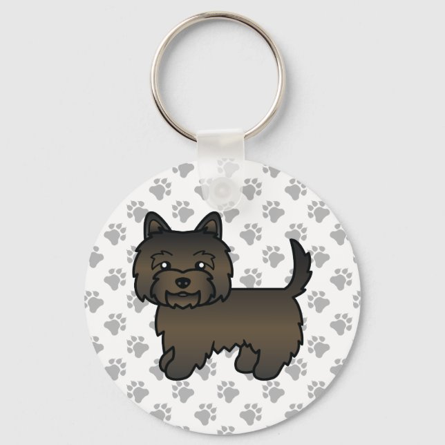Dark Brindle Cairn Terrier Cute Cartoon Dog Key Ring (Front)