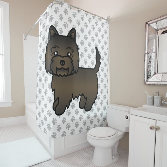 Dark Brindle Cairn Terrier Cute Cartoon Dog Shower Curtain (In Situ)
