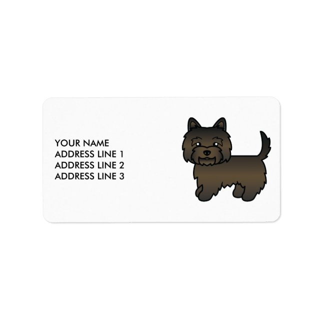 Dark Brindle Cairn Terrier Cute Cartoon Dog & Text Label (Front)