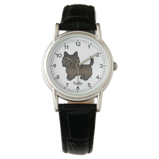 Dark Brindle Cairn Terrier Cute Dog & Custom Name Watch (Front)