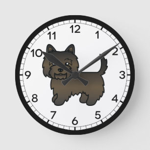 Dark Brindle Cairn Terrier Dog Cute Illustration Round Clock