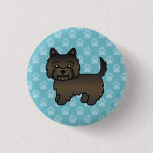 Dark Brindle Cairn Terrier Dog Illustration Blue 3 Cm Round Badge