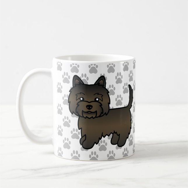 Dark Brindle Cairn Terrier Dog Illustration & Paws Coffee Mug (Left)