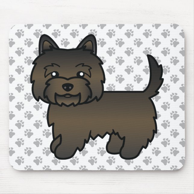 Dark Brindle Cairn Terrier Dog Illustration & Paws Mouse Mat (Front)