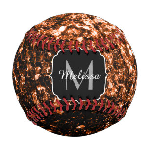 Dark bronze faux glitter sparkle Monogram name Baseball