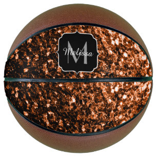 Dark bronze faux glitter sparkle Monogram name Basketball