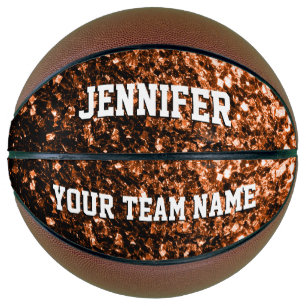 Dark bronze glitter sparkles Your name Team Basketball