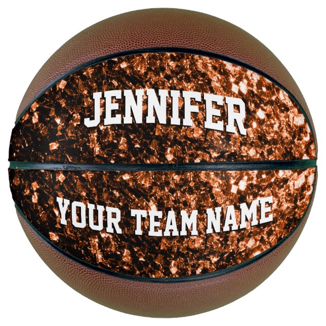 Dark bronze glitter sparkles Your name Team Basketball (Front)