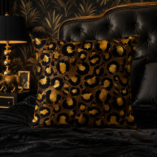 Dark Bronze Gold Leopard Print Pattern Cushion