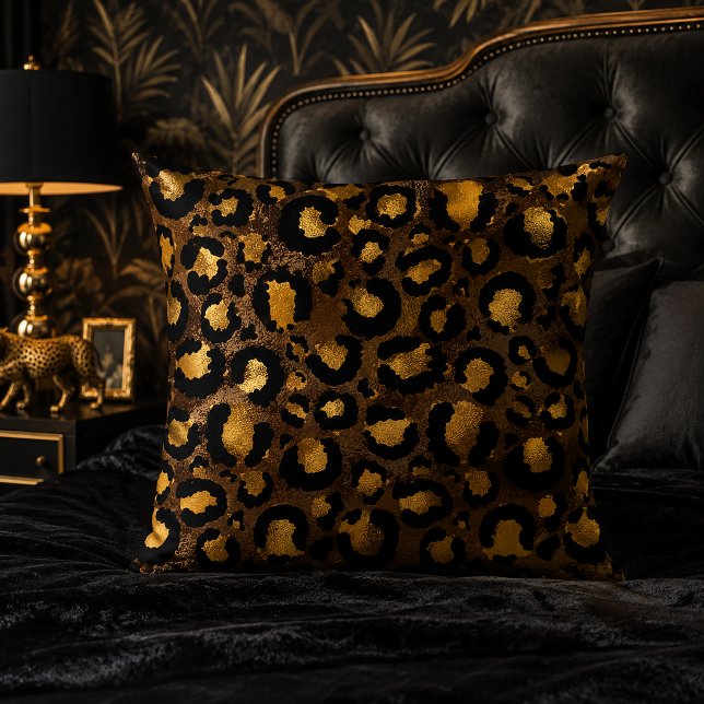 Dark Bronze Gold Leopard Print Pattern Cushion (Creator Uploaded)