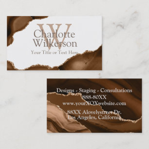 Dark Brown Agate and Gold Glitter Veins Business C Business Card