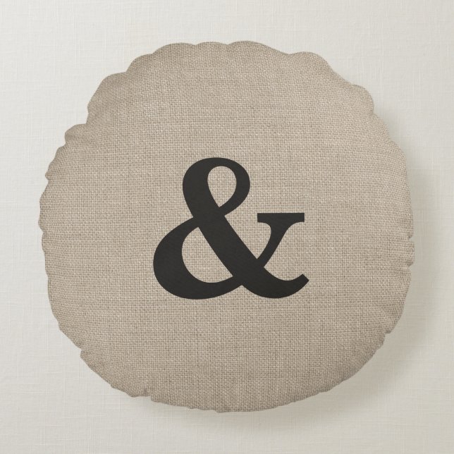 Dark Brown Ampersand Round Throw Pillow (Front)