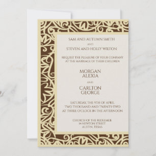 Dark brown and beige wedding invitation