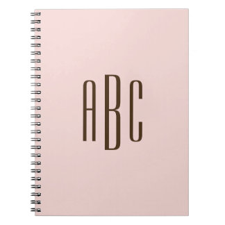 Dark Brown and Blush Simple Three Letter Monogram Notebook