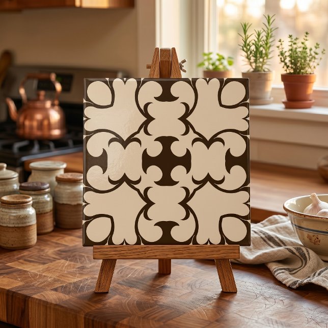 Dark Brown And Cream Moroccan Geometric Pattern Tile (Creator Uploaded)