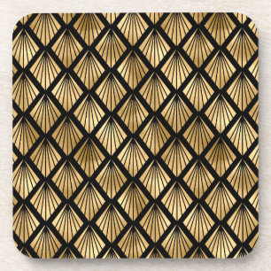 Dark Brown and Gold Art Deco Patterned Coaster