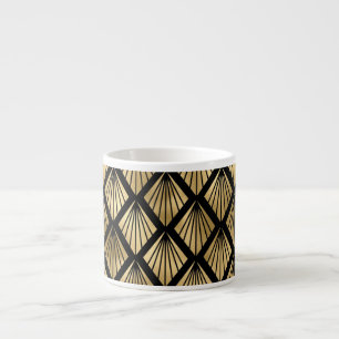Dark Brown and Gold Art Deco Patterned Espresso Cup