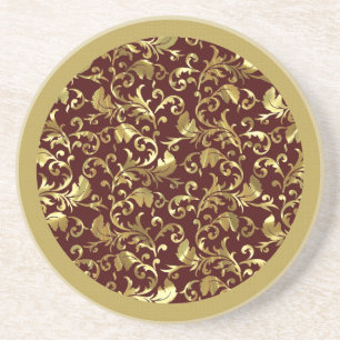 Dark Brown And Gold Vintage Damasks Coaster
