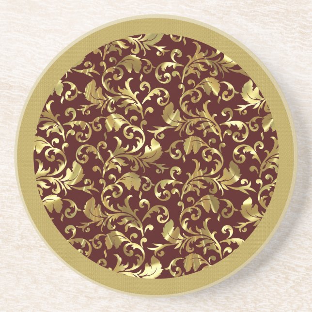 Dark Brown And Gold Vintage Damasks Coaster (Front)