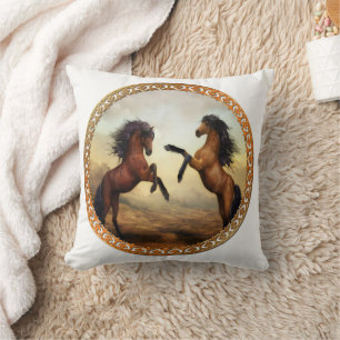 Dark Brown And Light Brown Friesian Draught Horses Cushion