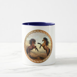 Dark Brown And Light Brown Friesian Draught Horses Mug
