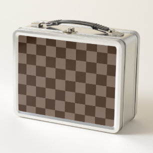 Dark Brown and Quincy Checkerboard Metal Lunch Box