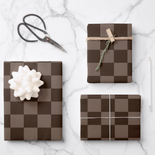 Dark Brown and Quincy Checkerboard Wrapping Paper Sheet