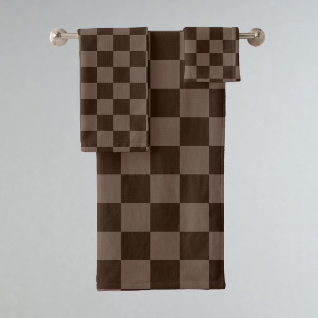 Dark Brown and Quincy Chequerboard Bath Towel Set (Creator Uploaded)