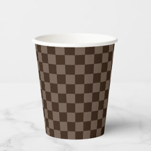 Dark Brown and Quincy Chequerboard Paper Cups