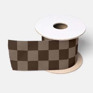 Dark Brown and Quincy Chequerboard Satin Ribbon