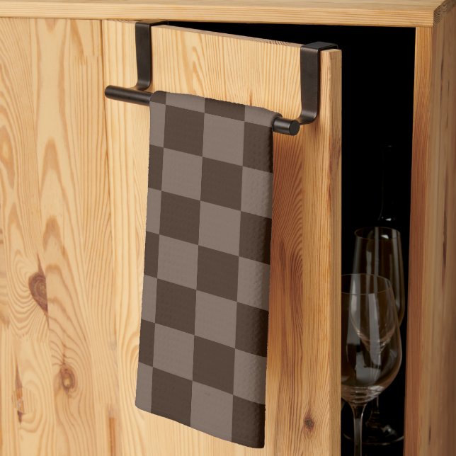 Dark Brown and Quincy Chequerboard Tea Towel (Thirds Fold)