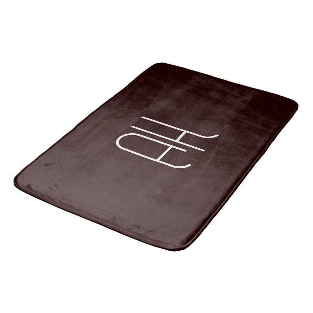Dark brown and white custom initials simple bath mat (Angled)