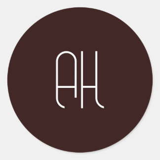 Dark brown and white custom initials simple classic round sticker