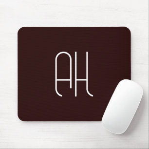 Dark brown and white custom initials simple mouse mat