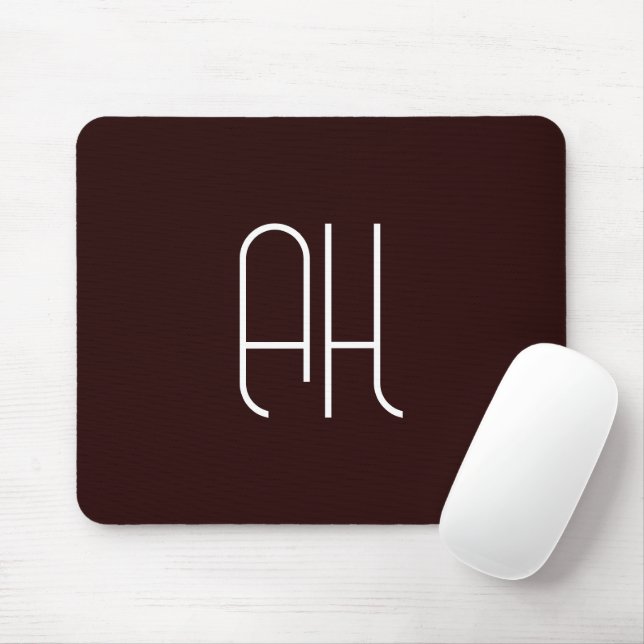 Dark brown and white custom initials simple mouse mat (With Mouse)