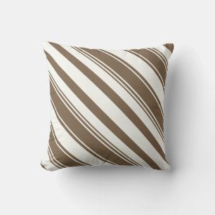 Dark Brown and White Diagonal Stripes Cushion