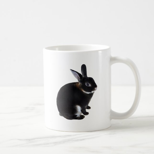 Dark Brown and White Mini Rex Rabbit Coffee Mug (Right)