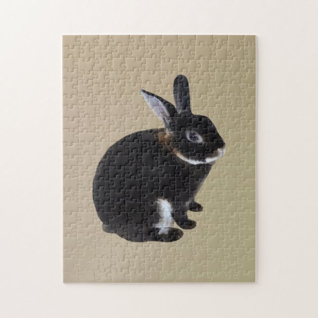 Dark Brown and White Mini Rex Rabbit Jigsaw Puzzle (Vertical)