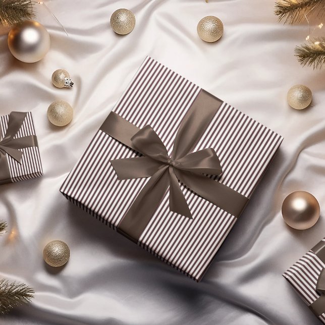 Dark Brown and White Stripes Pattern Wrapping Paper (Dark Brown and White Stripes Pattern Gift Wrap for Him. Elegant, Stylish and Minimalistic.)