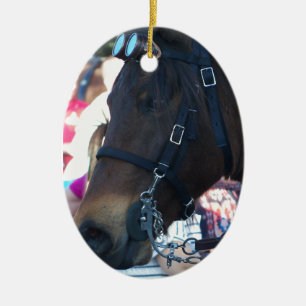 Dark Brown Arabian Horse wearing goggles Ceramic Tree Decoration