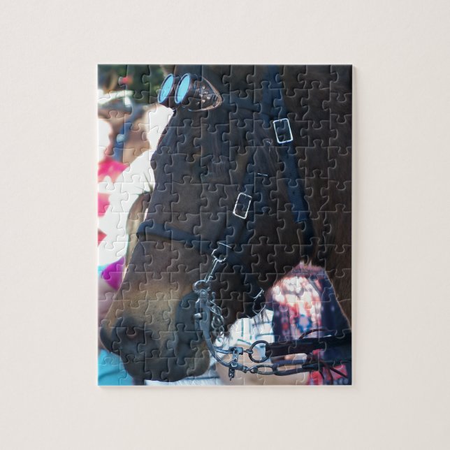 Dark Brown Arabian Horse wearing goggles Jigsaw Puzzle (Vertical)