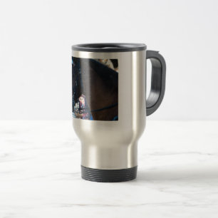 Dark Brown Arabian Horse wearing goggles Travel Mug