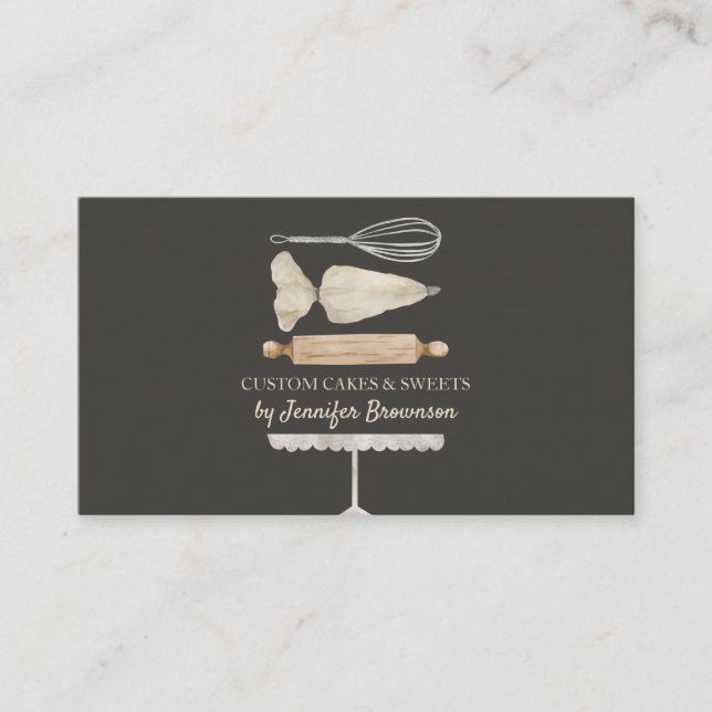 Dark Brown Bakery Pastry Chef Creative Cake maker Business Card (Front)