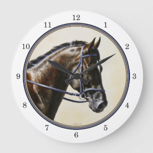 Dark Brown Bay Trakehner Dressage Horse Large Clock