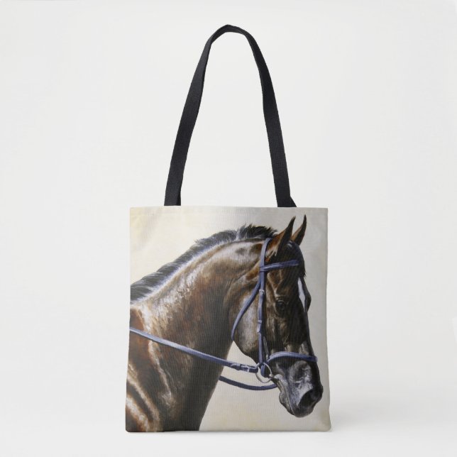 Dark Brown Bay Trakehner Dressage Horse Tote Bag (Front)