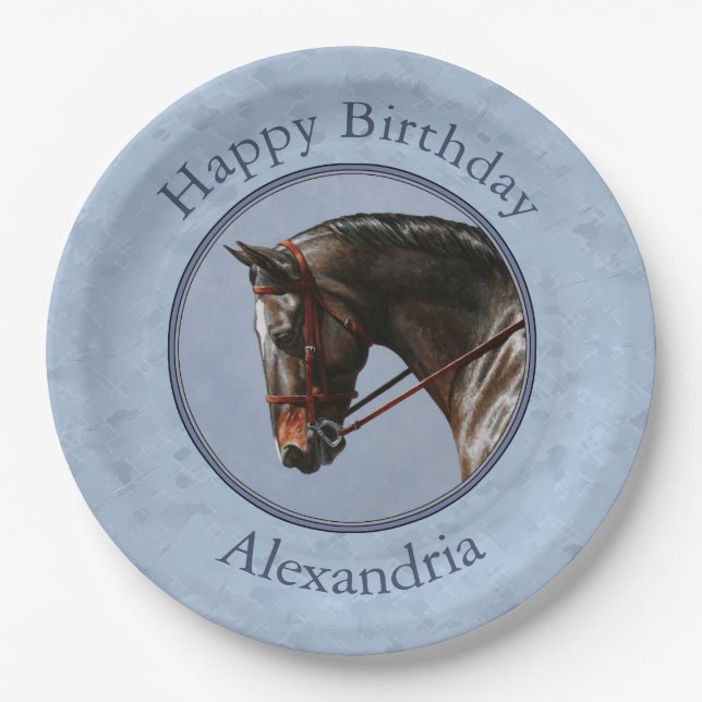 Dark Brown Bay Warmblood Dressage Horse Paper Plate (Front)