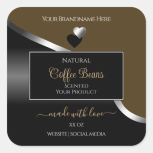 Dark Brown Black Wavy Silver Hearts Product Labels