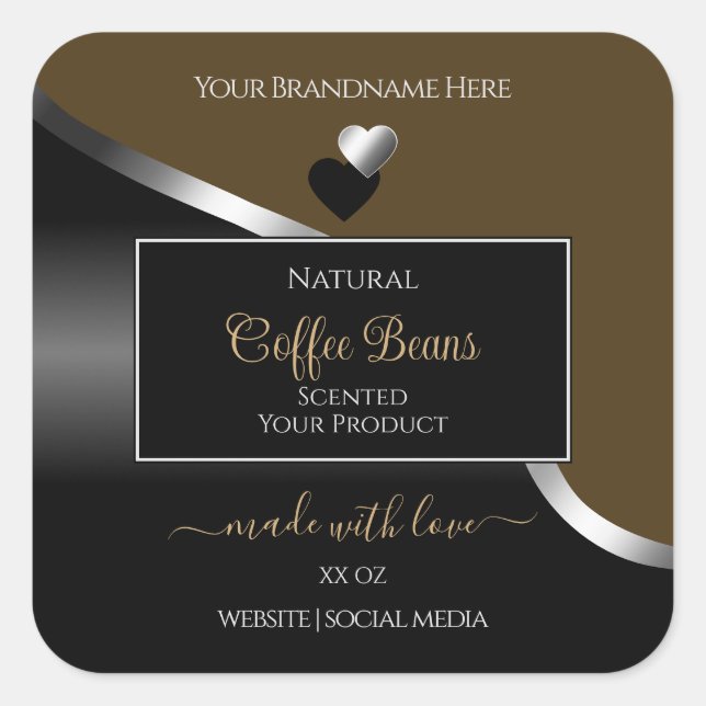 Dark Brown Black Wavy Silver Hearts Product Labels (Front)